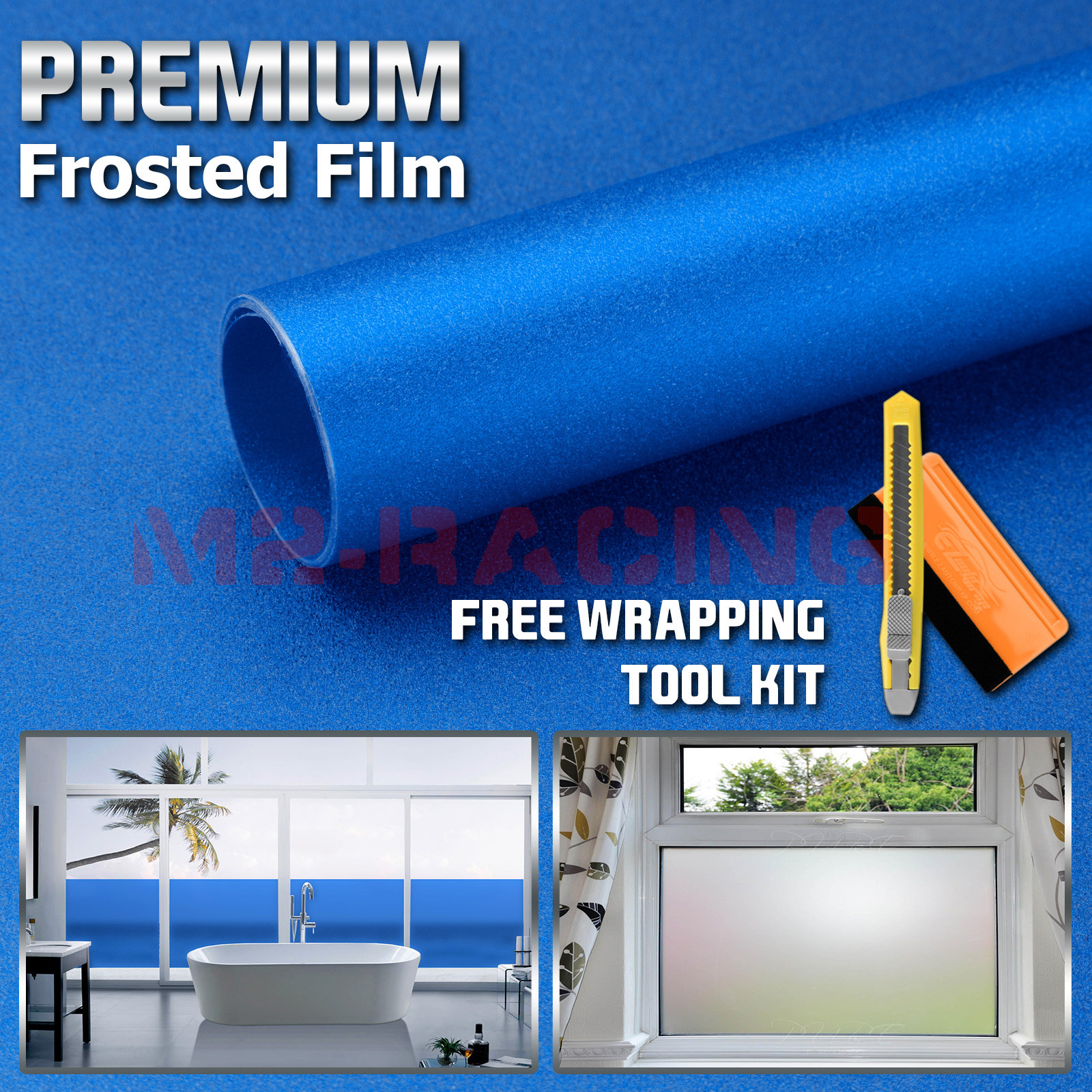 12″x48″ Blue Frosted Film Glass Home Bathroom Window Security Privacy Sticker