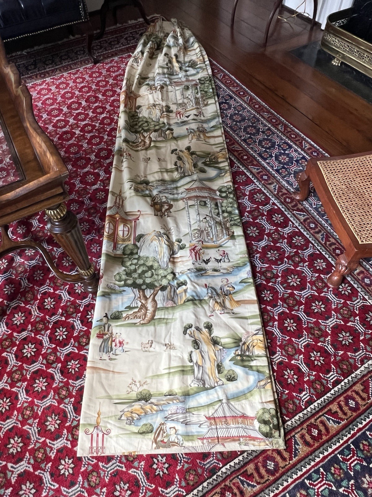 Custom triple pleat drapes Scalamandre Shanghai traditional chinoiserie