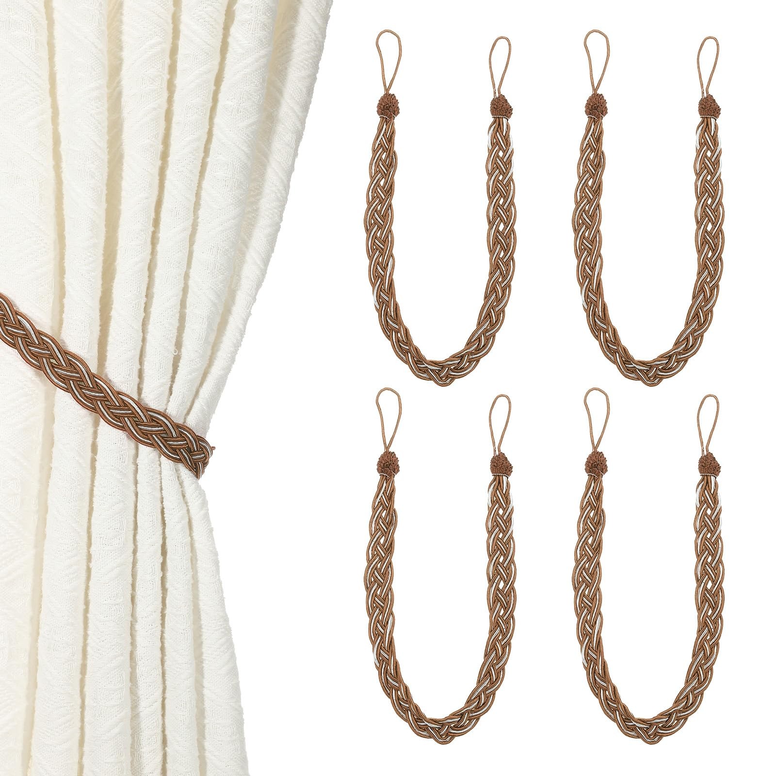 uxcell 4 Pcs Curtain Tiebacks, 56cm/22 Braided Drapery Holdback Holder Curtain T