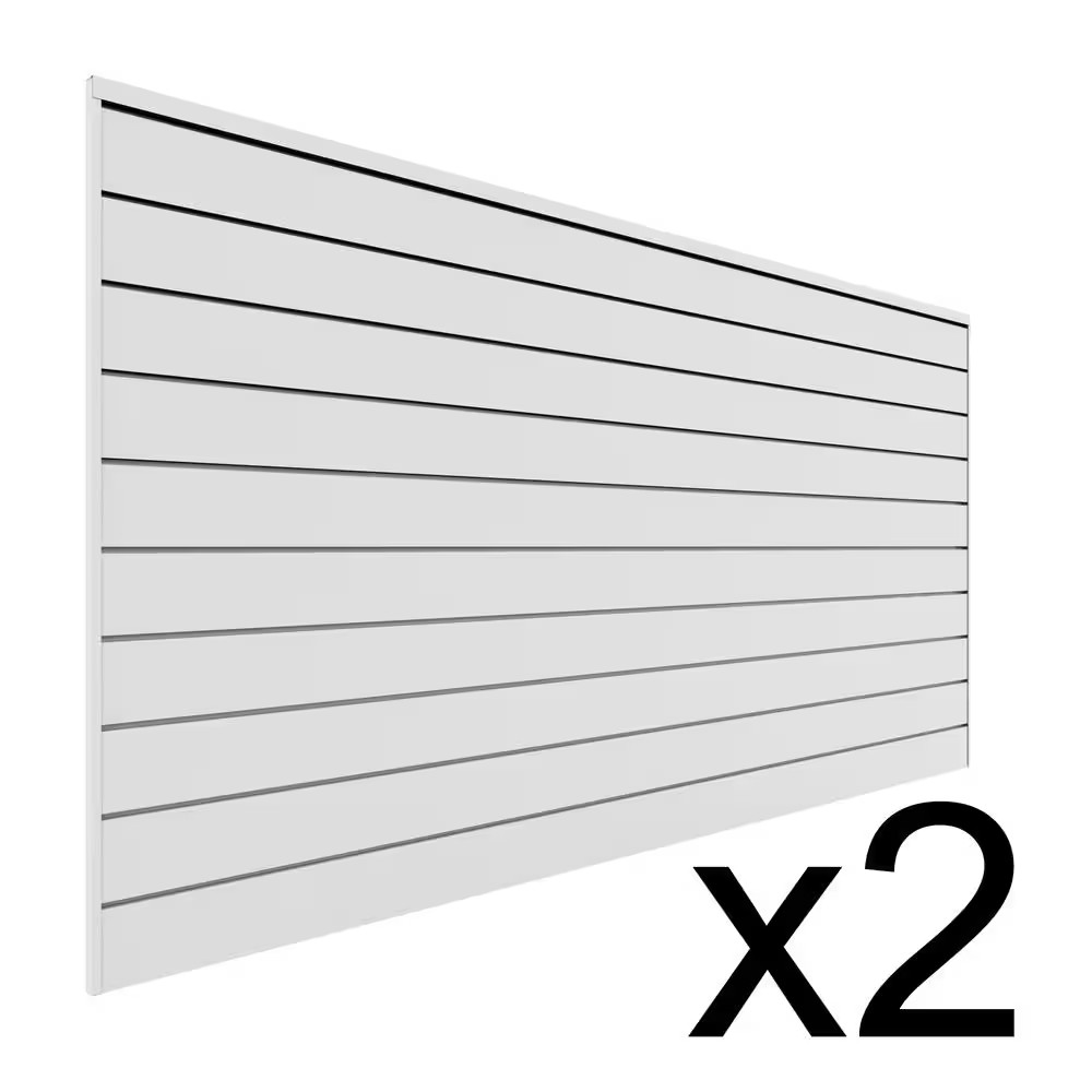 48 In. H X 96 In. W Slat Wall Panel Set White (2-Pack)