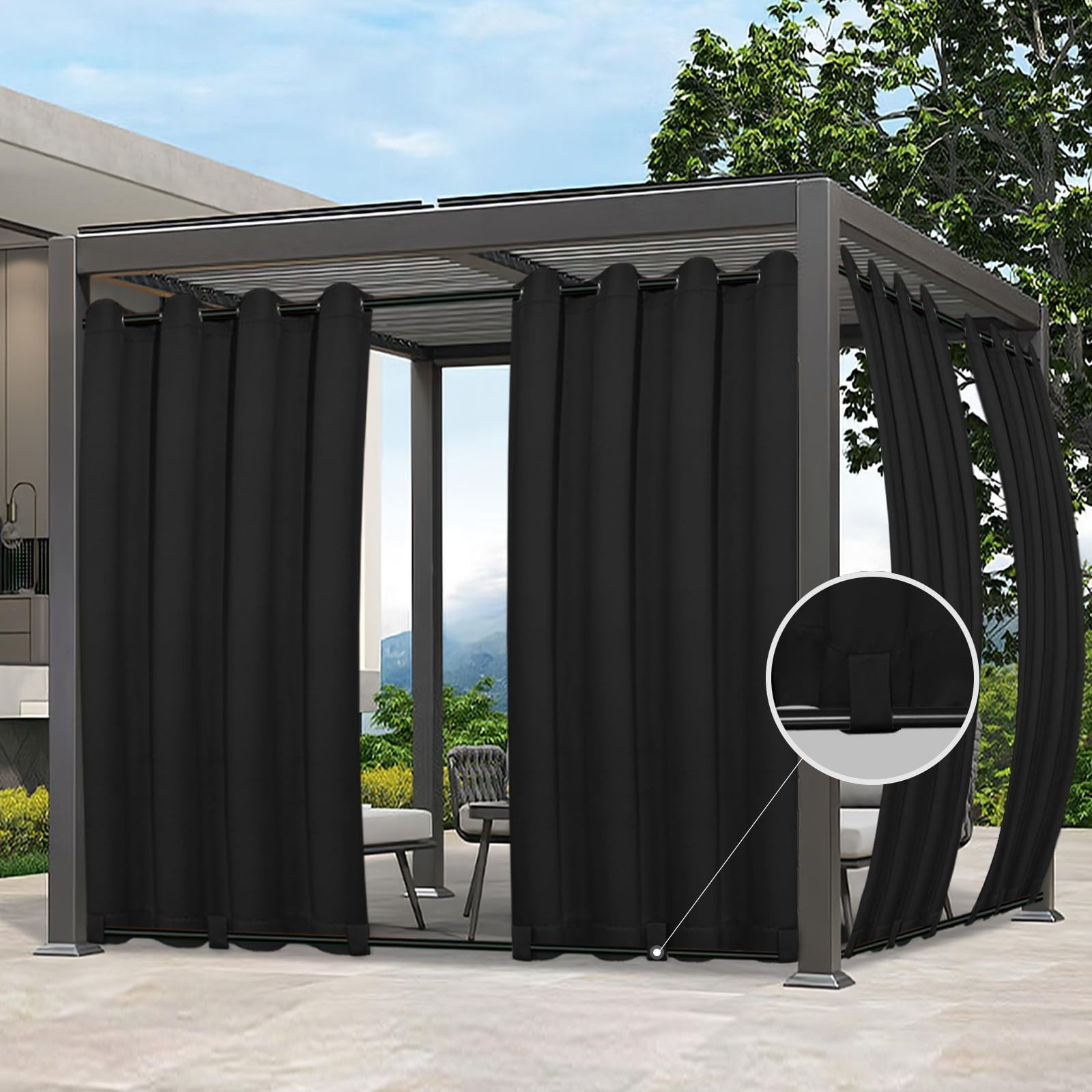 Outdoor Curtains Waterproof Windproof Weatherproof Curtain for Patio, Cabana,…
