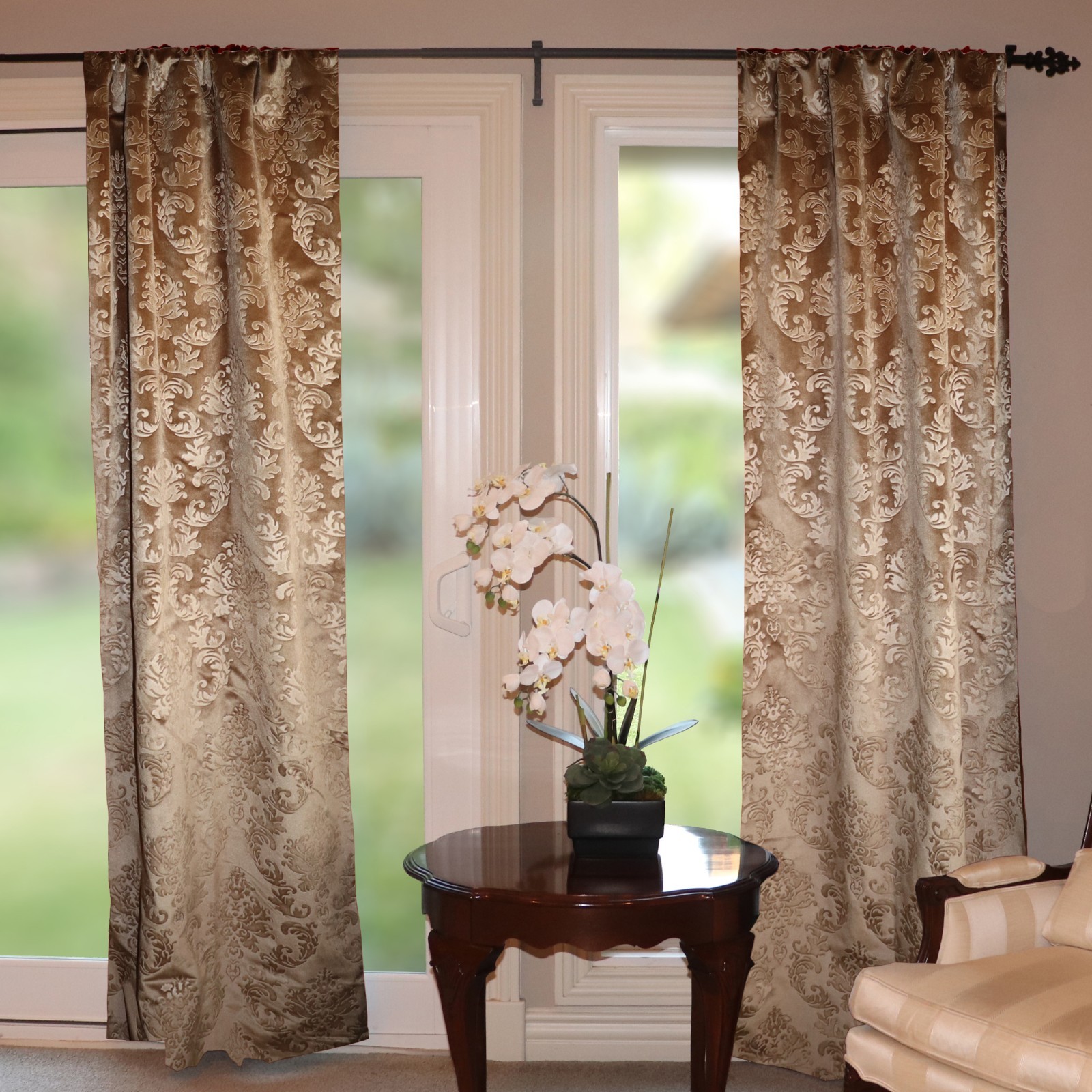 lovemyfabric Velvet Embossed Damask Curtain Panel 54 Inch Wide