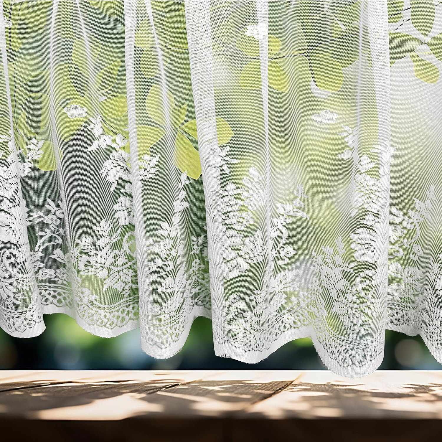 White Lace Window Valance – 59″X23.6″ Floral Semi-Sheer Curtain with Rod Pocket
