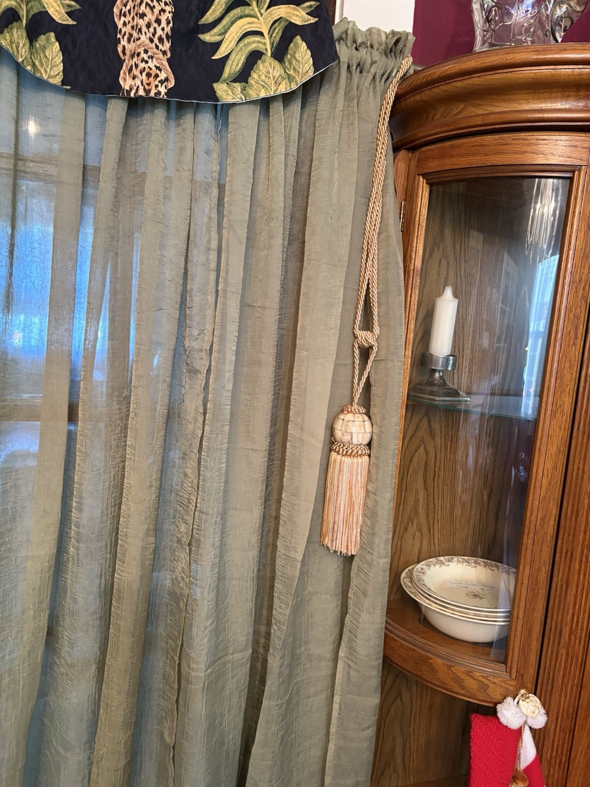 Curtains/Sheer Dark Sage Green/Valances & Tie-backs/Enough for 3 Single Windows