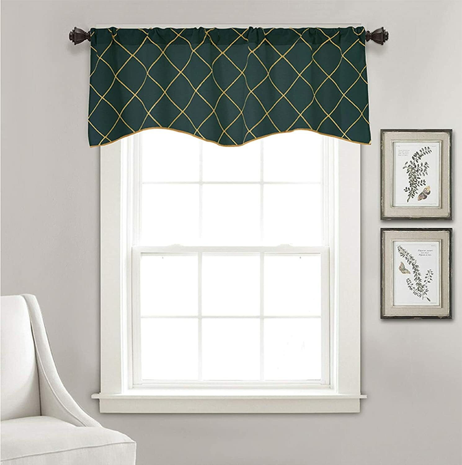 Geometric Stripe Lattice Window Valance, Rich Dark Green, Modern, 52″x18″ – NEW