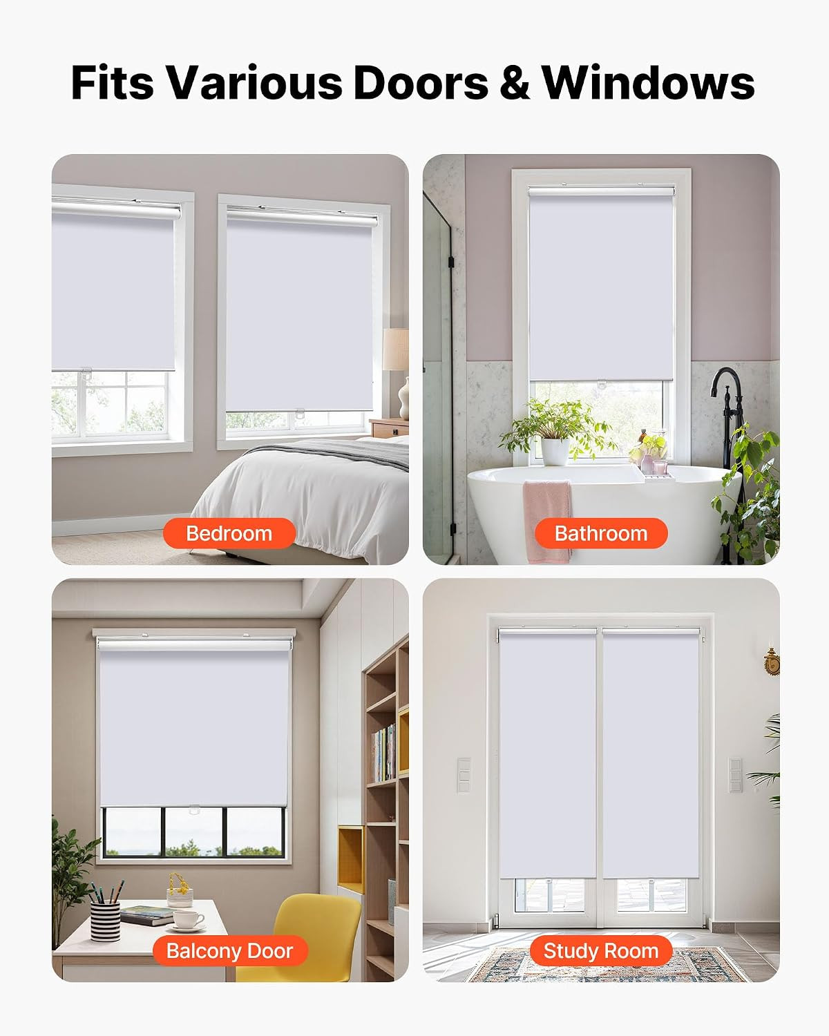 Cordless Roller Shades, 34 X 72 In, Pull down Blackout Blinds for Windows Room D