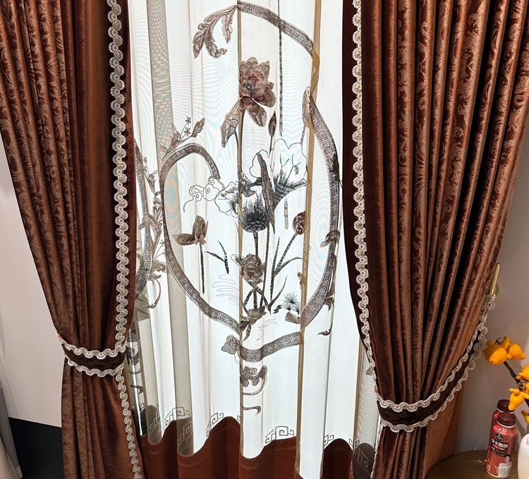 European luxury classical shading bronzing velvet curtain valance tulle M1737